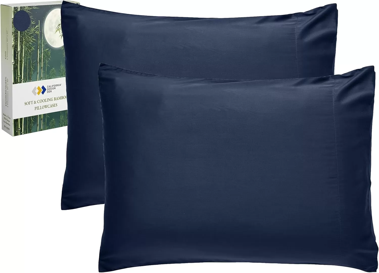 imageCalifornia Design Den Rayon from Bamboo Pillowcases Standard Size Set of 2 for Smooth Hair ampamp Skin Fits Standard ampamp Queen Pillows Navy BlueNavy Blue