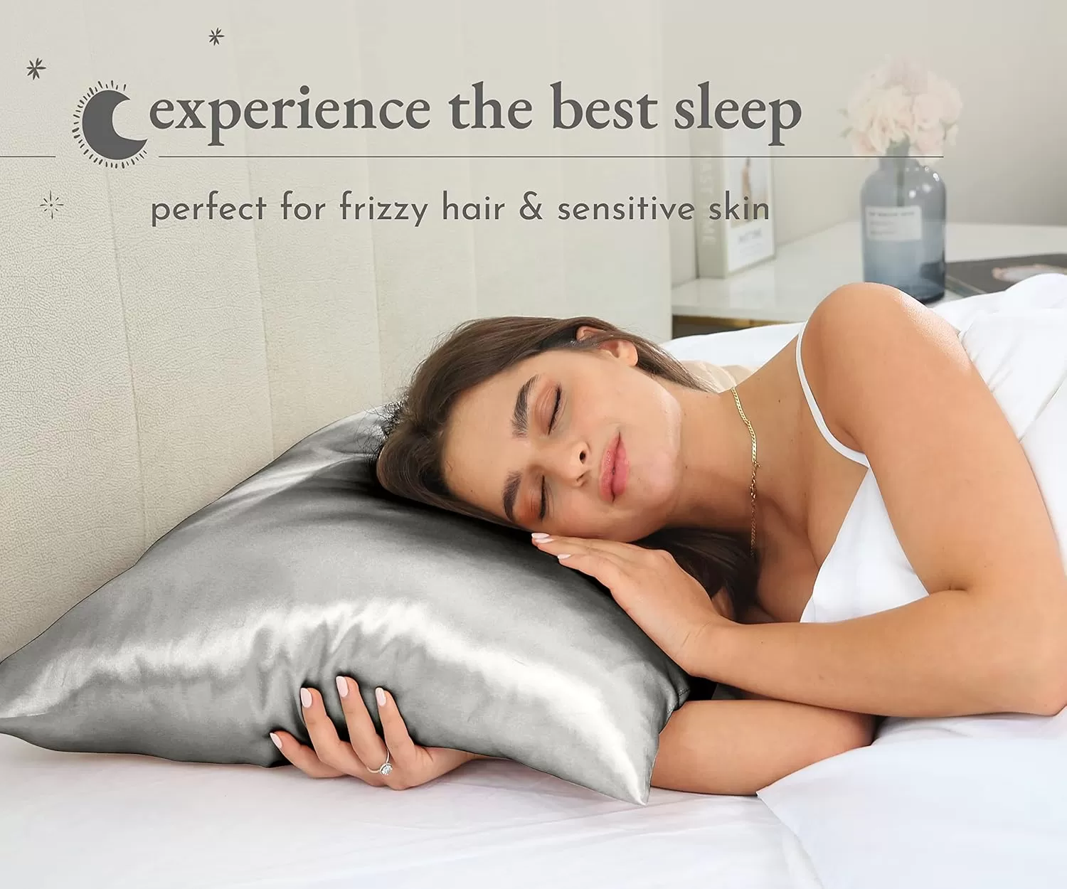 imageCalifornia Design Den Rayon from Bamboo Pillowcases Standard Size Set of 2 for Smooth Hair ampamp Skin Fits Standard ampamp Queen Pillows Navy BlueSilver Gray