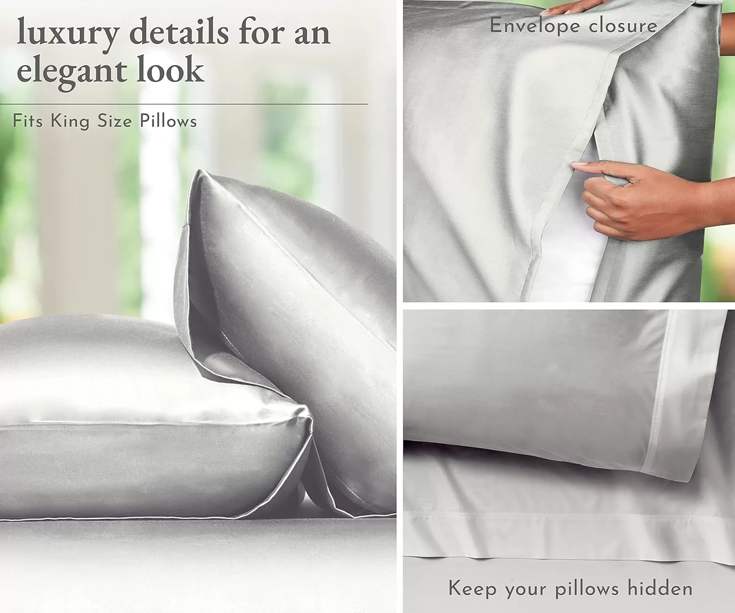 imageCalifornia Design Den Rayon from Bamboo Pillowcases Standard Size Set of 2 for Smooth Hair ampamp Skin Fits Standard ampamp Queen Pillows Navy BlueSilver Gray
