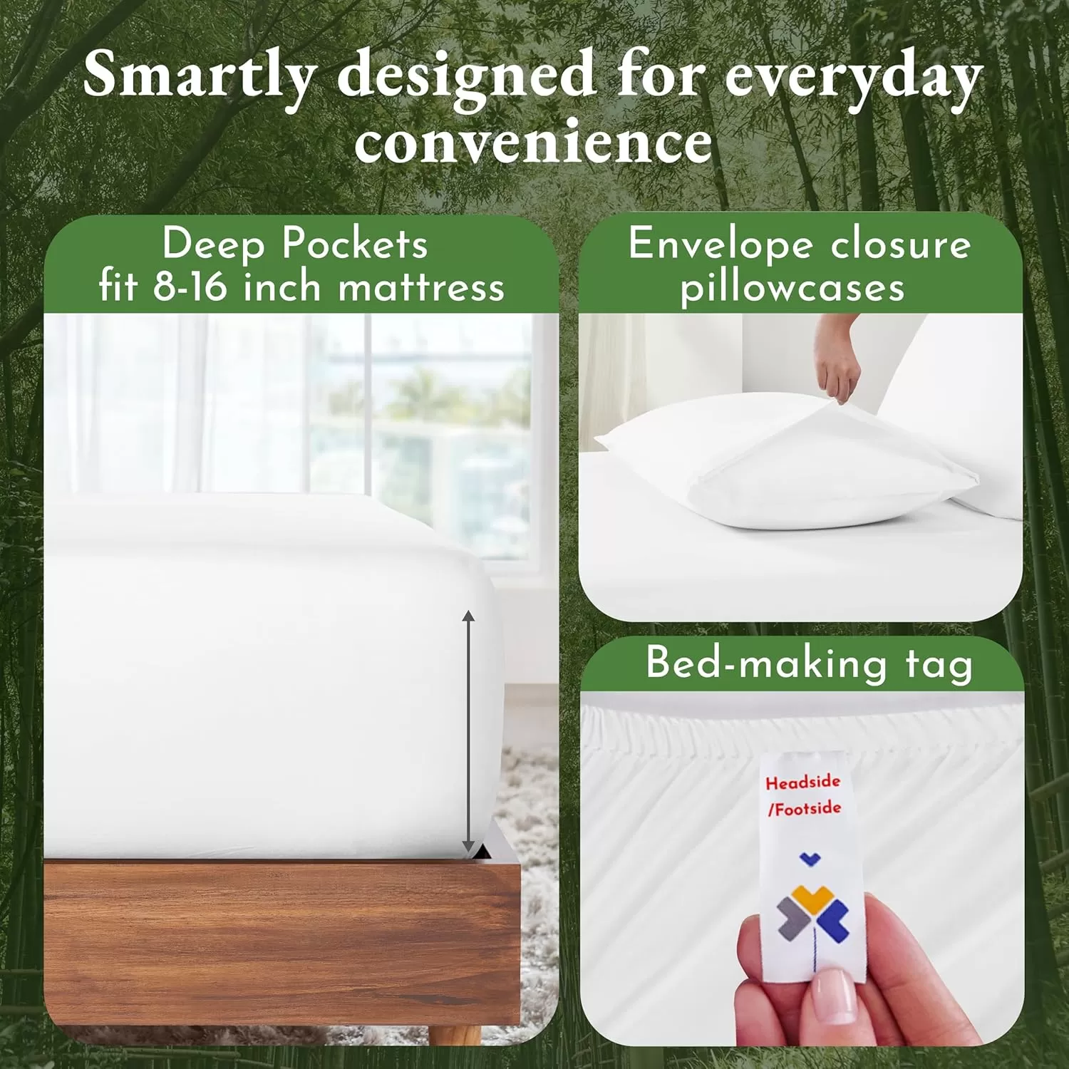 imageCalifornia Design Den Rayon from Bamboo Sheets Queen Size Bed Luxury Silk Sheets Cooling Sheets White Bedsheets with Snug Fitted Deep Pockets Queen WhiteBright White