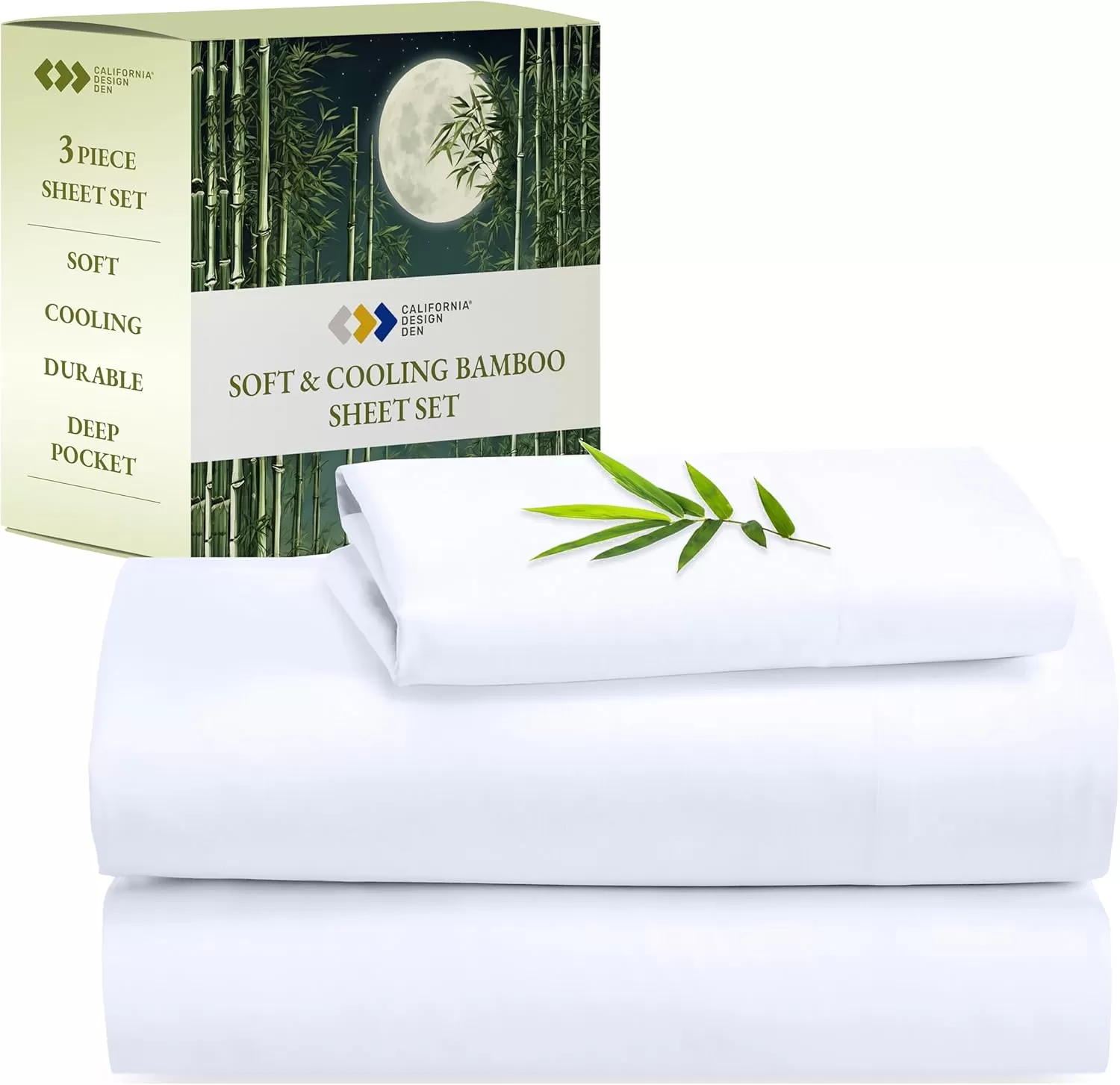 imageCalifornia Design Den Rayon from Bamboo Sheets Queen Size Bed Luxury Silk Sheets Cooling Sheets White Bedsheets with Snug Fitted Deep Pockets Queen WhiteBright White