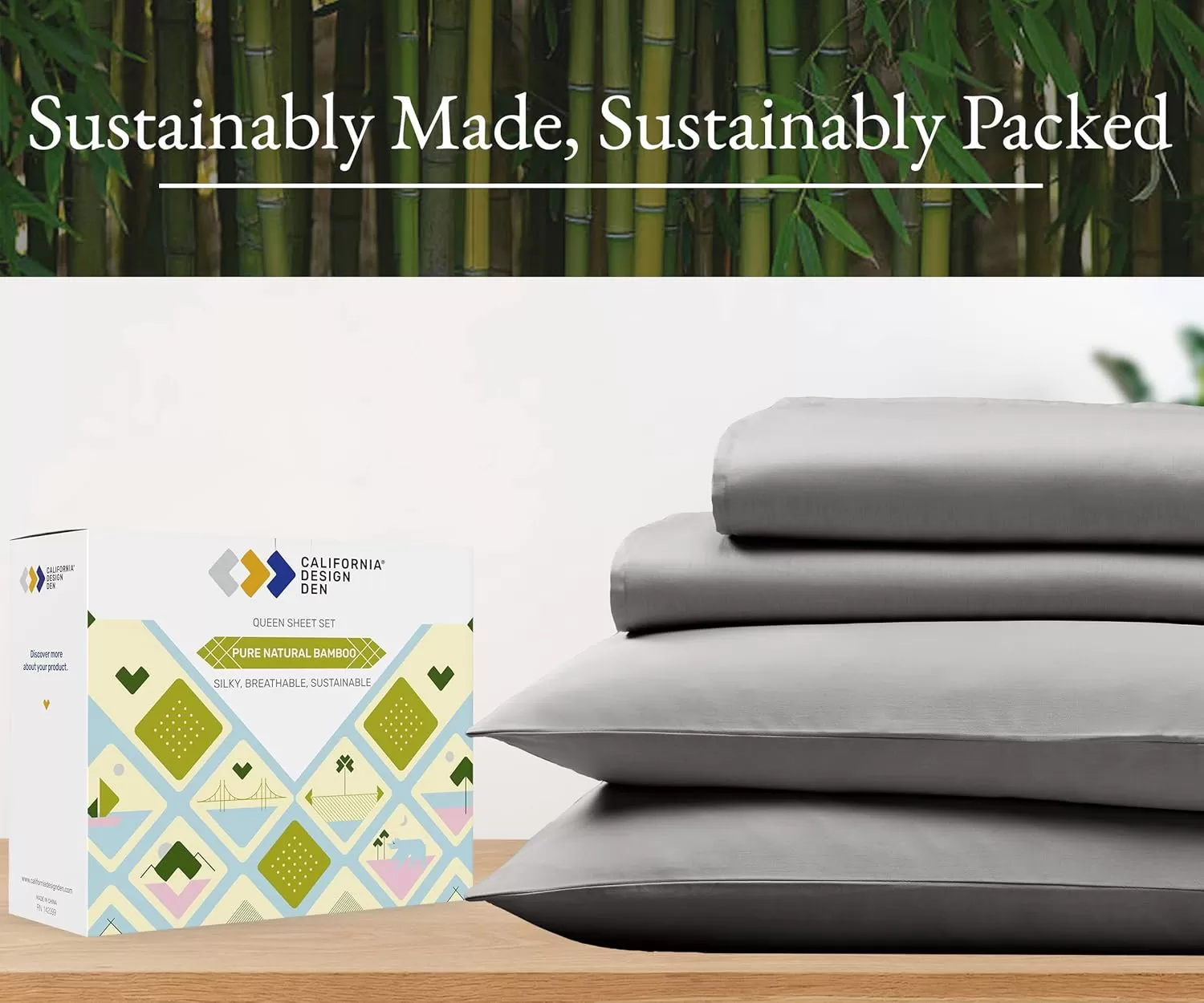imageCalifornia Design Den Rayon from Bamboo Sheets Queen Size Bed Luxury Silk Sheets Cooling Sheets White Bedsheets with Snug Fitted Deep Pockets Queen WhiteSilver Gray