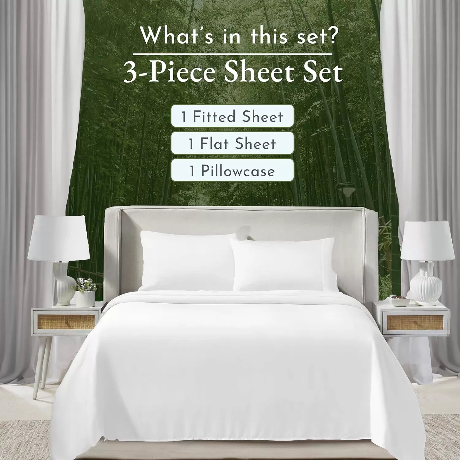 imageCalifornia Design Den Rayon from Bamboo Sheets Queen Size Bed Luxury Silk Sheets Cooling Sheets White Bedsheets with Snug Fitted Deep Pockets Queen WhiteBright White