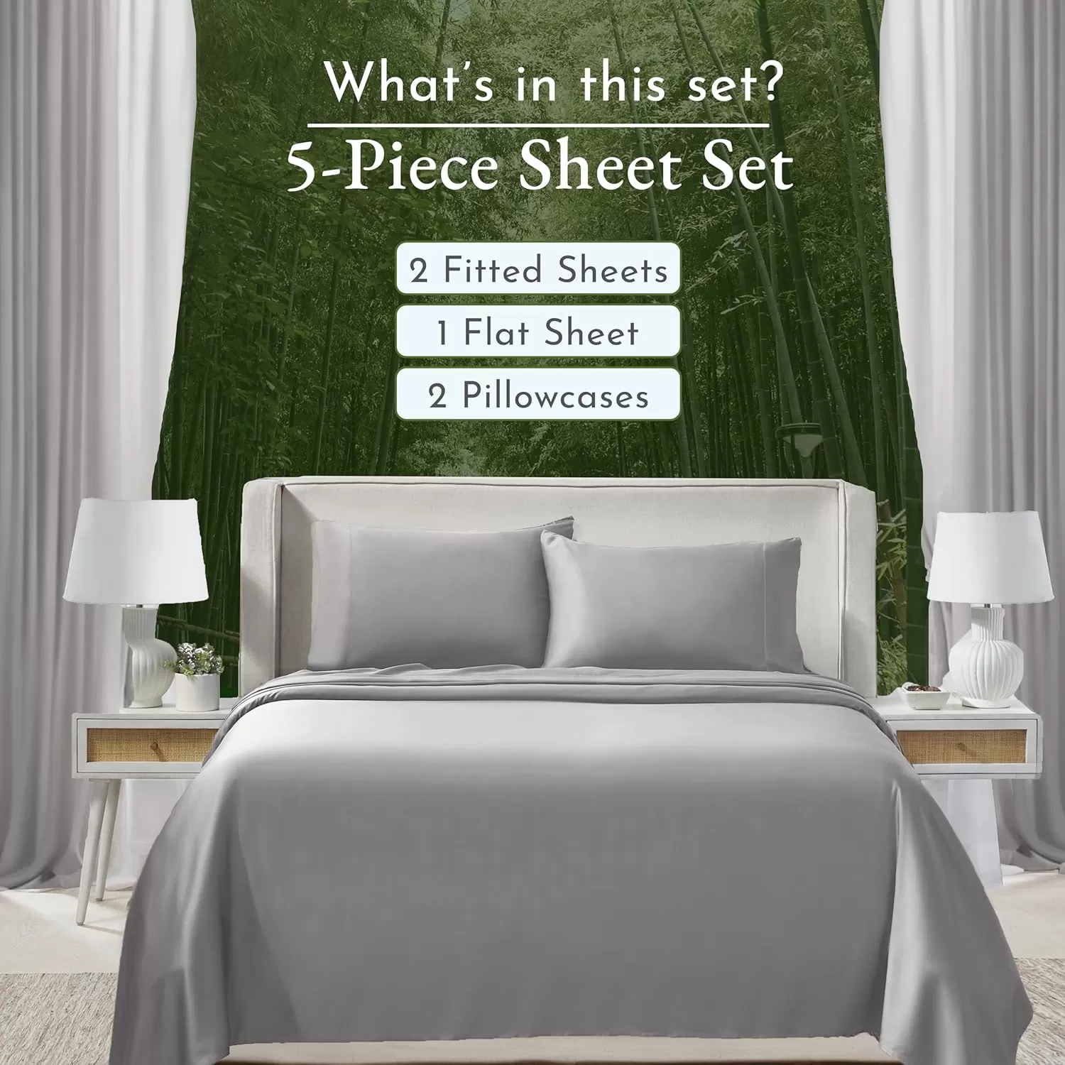 imageCalifornia Design Den Rayon from Bamboo Sheets Queen Size Bed Luxury Silk Sheets Cooling Sheets White Bedsheets with Snug Fitted Deep Pockets Queen WhiteSilver Gray