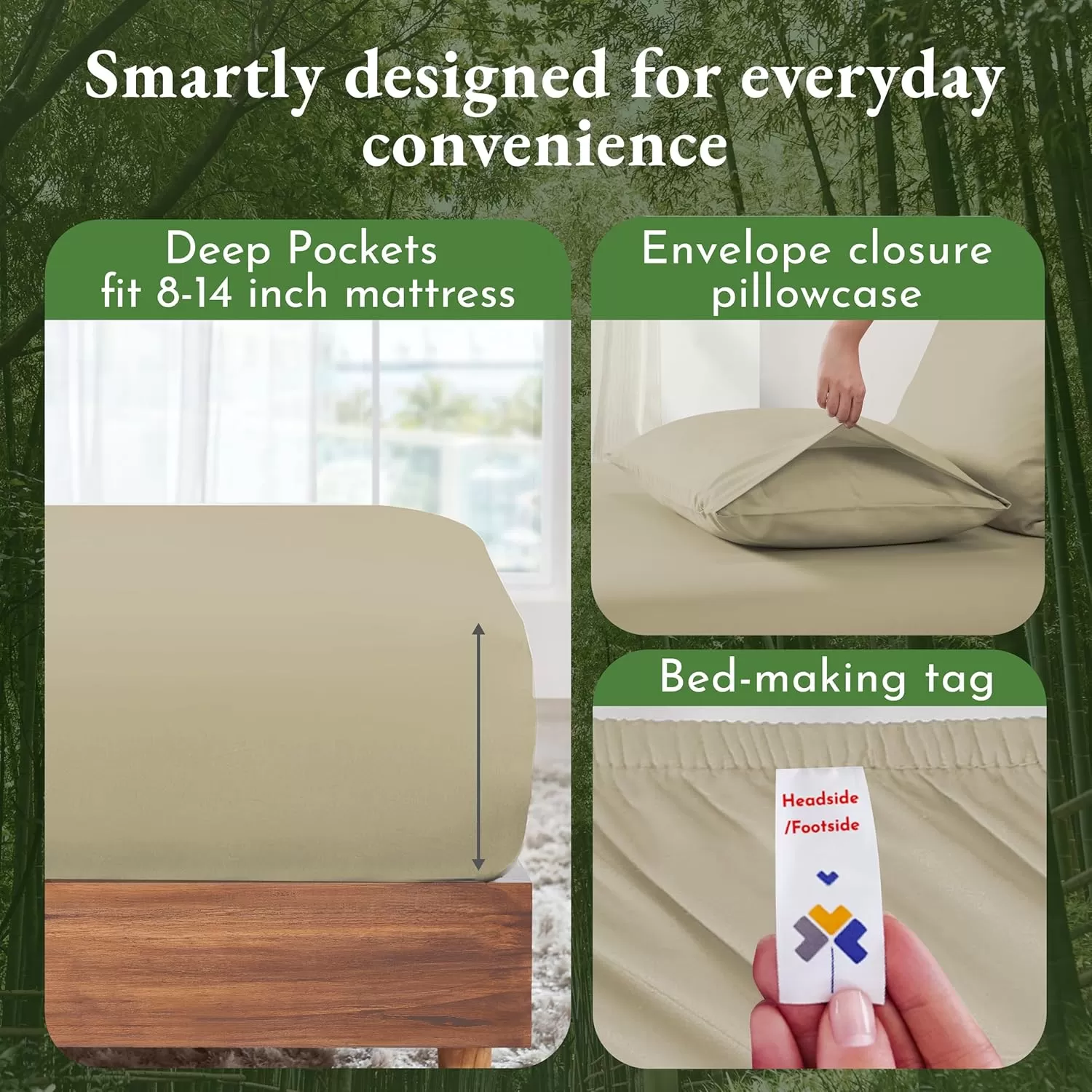 imageCalifornia Design Den Rayon from Bamboo Sheets Queen Size Bed Luxury Silk Sheets Cooling Sheets White Bedsheets with Snug Fitted Deep Pockets Queen WhiteBeige