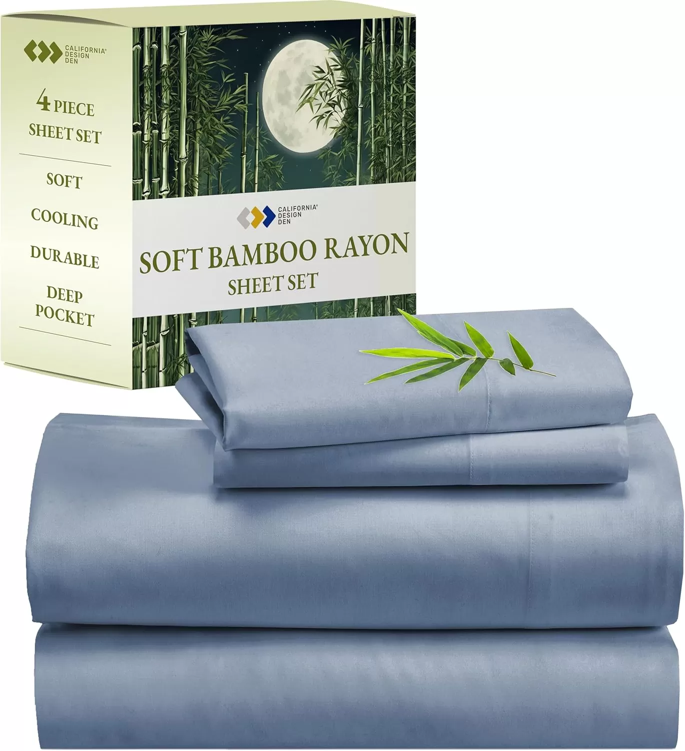 imageCalifornia Design Den Rayon from Bamboo Sheets Queen Size Bed Luxury Silk Sheets Cooling Sheets White Bedsheets with Snug Fitted Deep Pockets Queen WhiteBlue Hydrangea