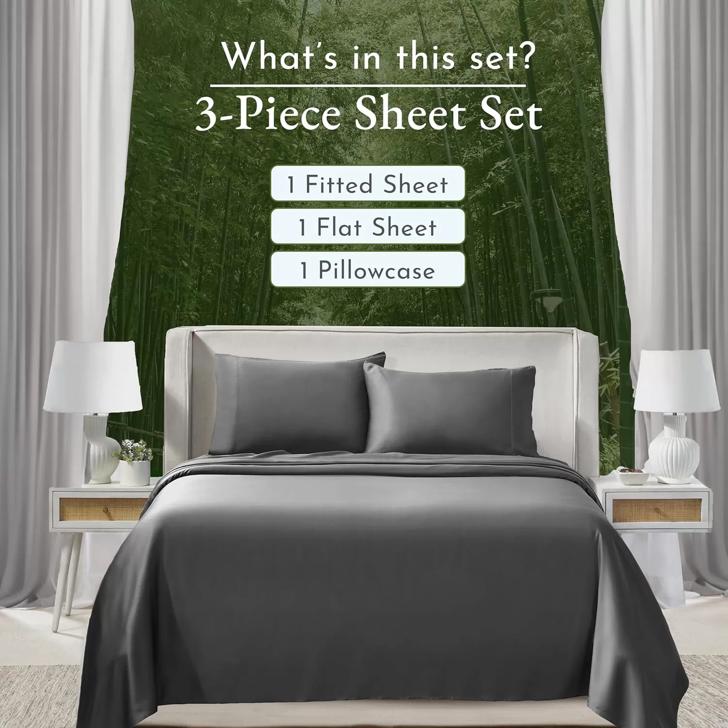 imageCalifornia Design Den Rayon from Bamboo Sheets Queen Size Bed Luxury Silk Sheets Cooling Sheets White Bedsheets with Snug Fitted Deep Pockets Queen WhiteGrey