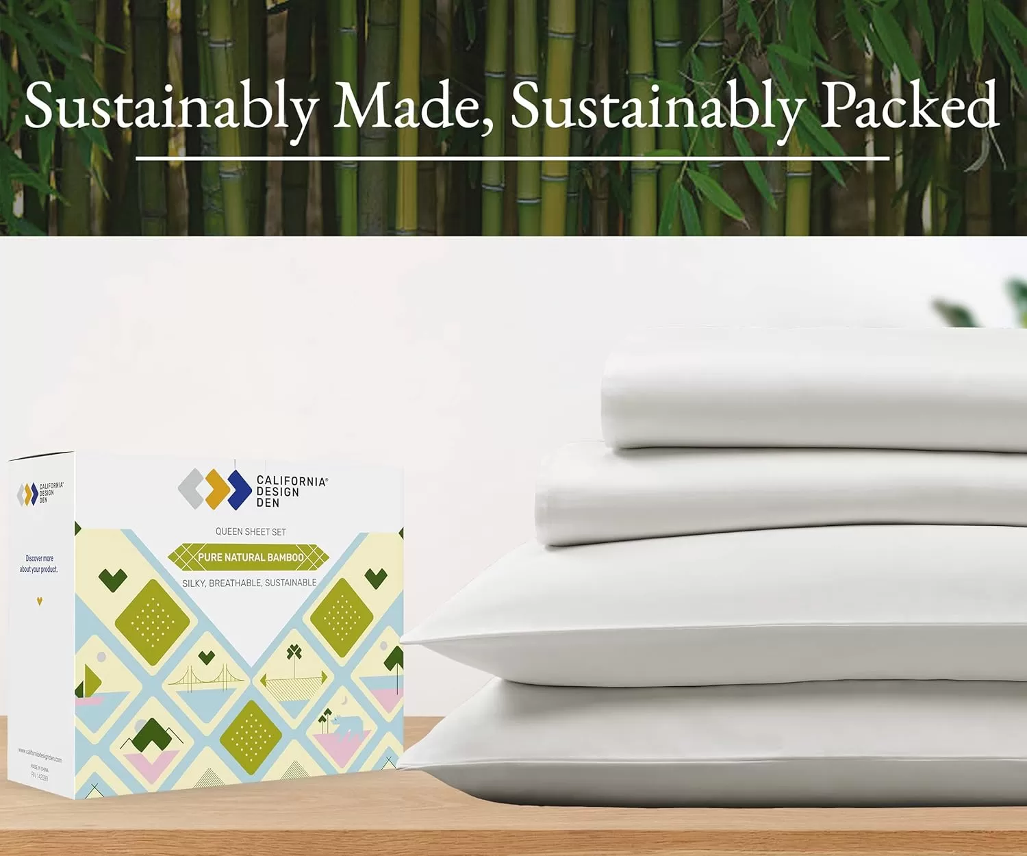 imageCalifornia Design Den Rayon from Bamboo Sheets Queen Size Bed Luxury Silk Sheets Cooling Sheets White Bedsheets with Snug Fitted Deep Pockets Queen WhiteIvory