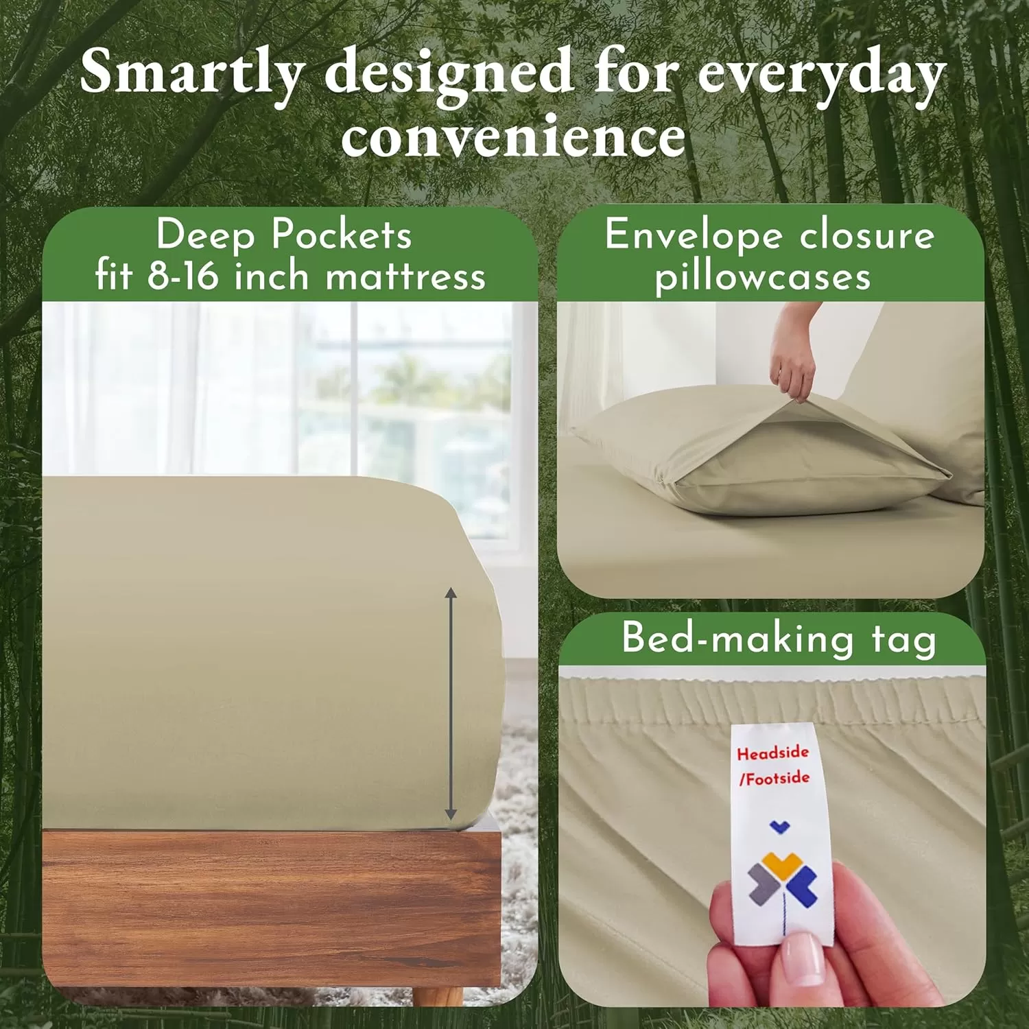 imageCalifornia Design Den Rayon from Bamboo Sheets Queen Size Bed Luxury Silk Sheets Cooling Sheets White Bedsheets with Snug Fitted Deep Pockets Queen WhiteBeige