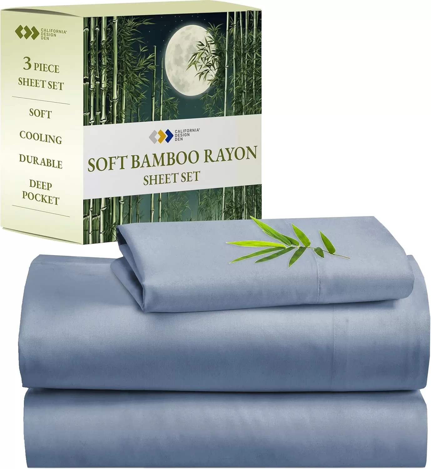 imageCalifornia Design Den Rayon from Bamboo Sheets Queen Size Bed Luxury Silk Sheets Cooling Sheets White Bedsheets with Snug Fitted Deep Pockets Queen WhiteBlue Hydrangea