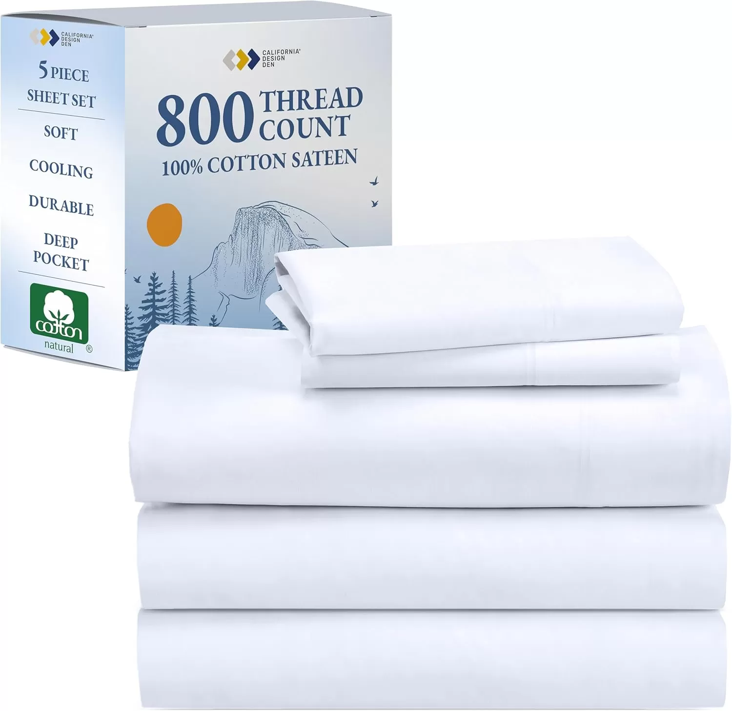 imageCalifornia Design Den Split King Sheets Sets for Adjustable Bed  Buttery Soft 800 Thread Count 100 Cotton Set  Beats Fake Egyptian Claims Bedding Set with Durable Twin XL Fitted Sheets WhiteBright White