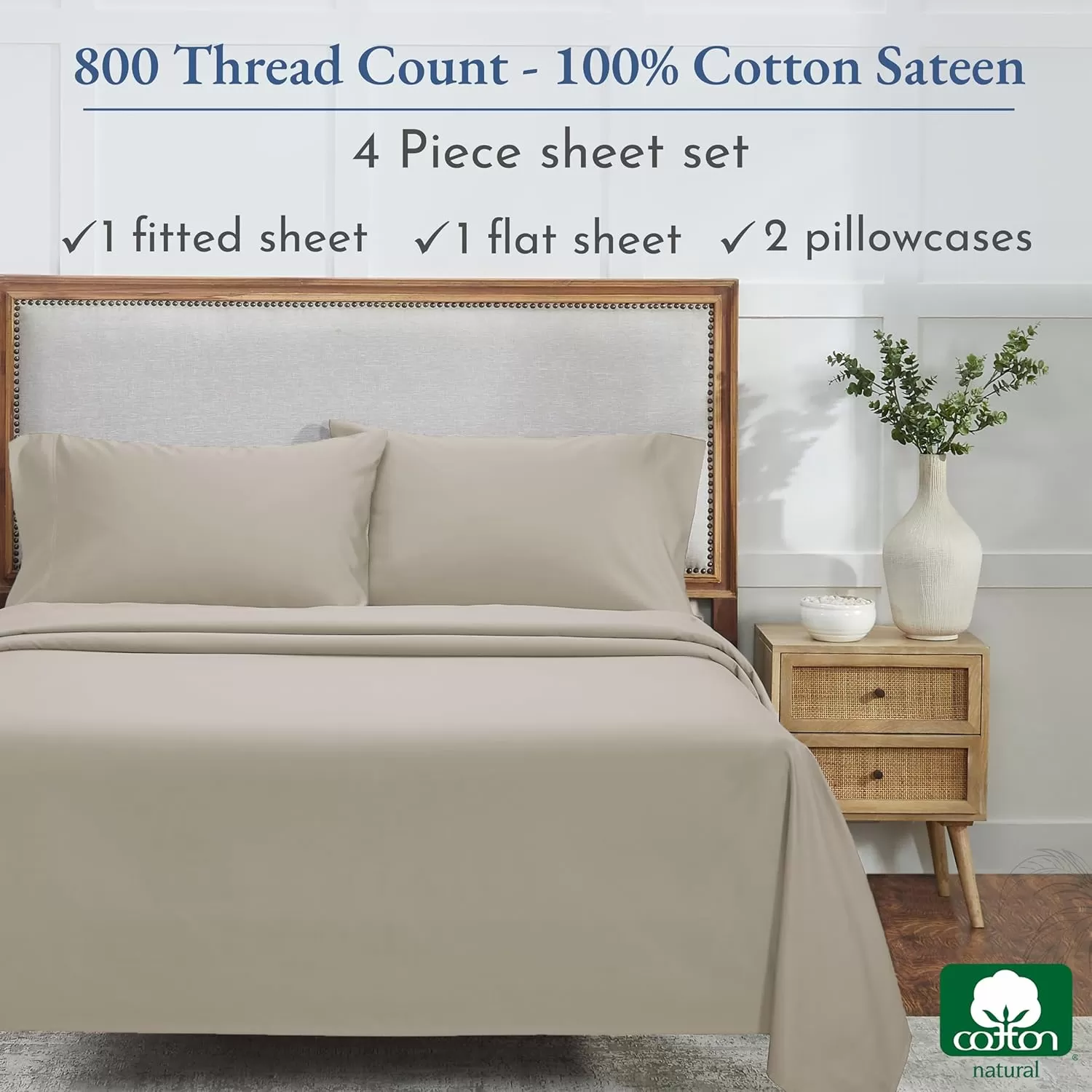 imageCalifornia Design Den Split King Sheets Sets for Adjustable Bed  Buttery Soft 800 Thread Count 100 Cotton Set  Beats Fake Egyptian Claims Bedding Set with Durable Twin XL Fitted Sheets WhiteBeige