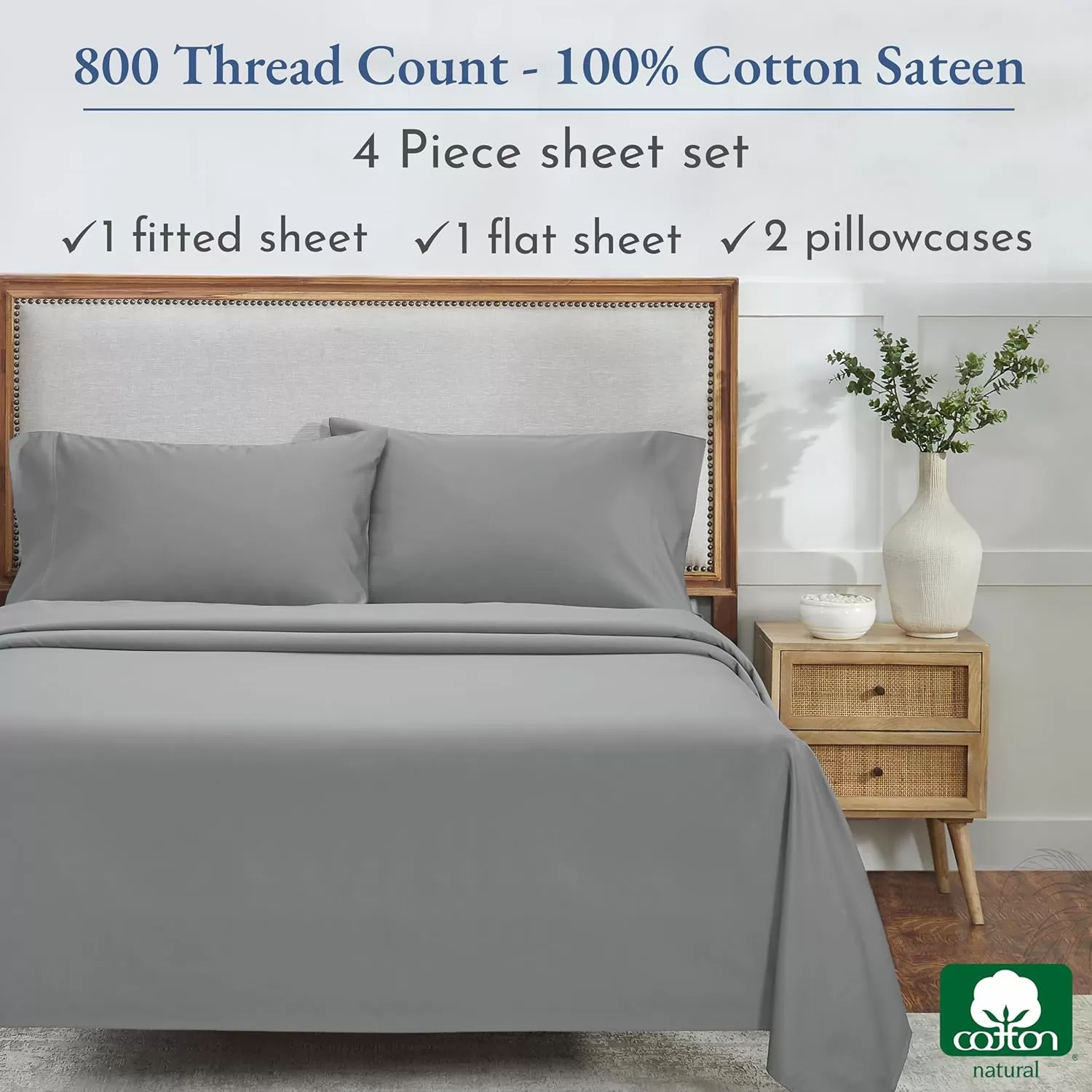 imageCalifornia Design Den Split King Sheets Sets for Adjustable Bed  Buttery Soft 800 Thread Count 100 Cotton Set  Beats Fake Egyptian Claims Bedding Set with Durable Twin XL Fitted Sheets WhiteLight Grey