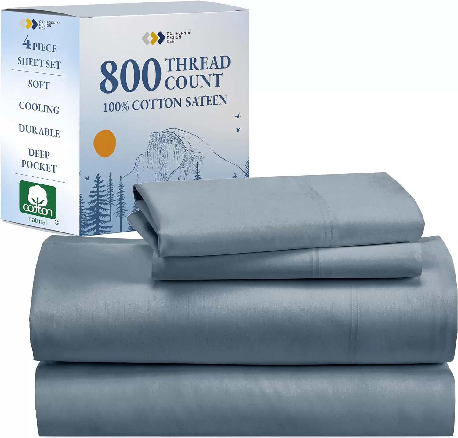 imageCalifornia Design Den Split King Sheets Sets for Adjustable Bed  Buttery Soft 800 Thread Count 100 Cotton Set  Beats Fake Egyptian Claims Bedding Set with Durable Twin XL Fitted Sheets WhiteBlue
