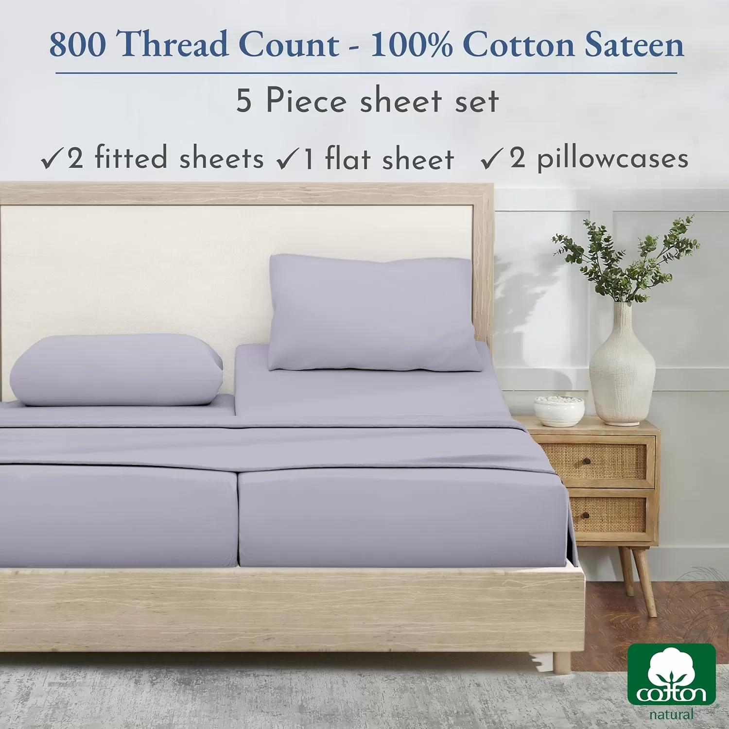 imageCalifornia Design Den Split King Sheets Sets for Adjustable Bed  Buttery Soft 800 Thread Count 100 Cotton Set  Beats Fake Egyptian Claims Bedding Set with Durable Twin XL Fitted Sheets WhiteLavender