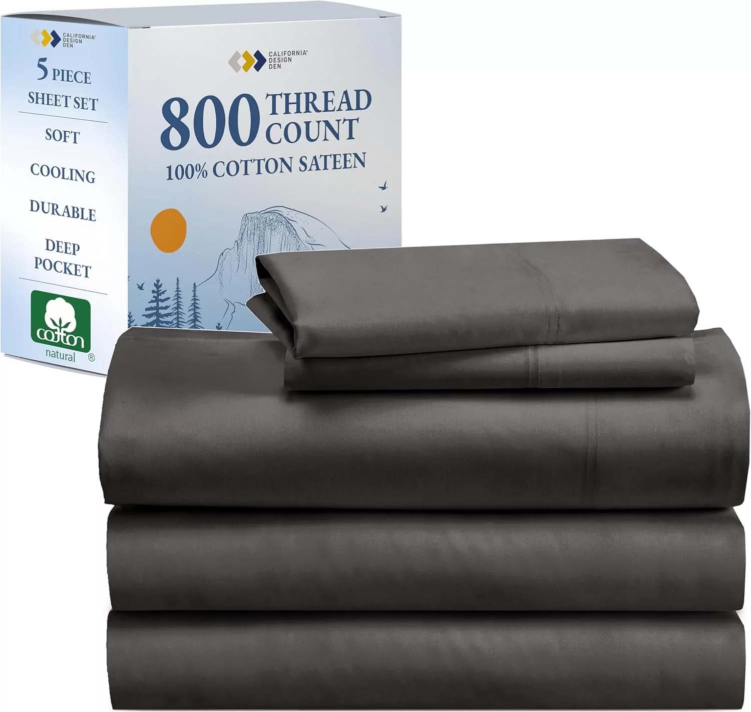 imageCalifornia Design Den Split King Sheets Sets for Adjustable Bed  Buttery Soft 800 Thread Count 100 Cotton Set  Beats Fake Egyptian Claims Bedding Set with Durable Twin XL Fitted Sheets WhiteGrey