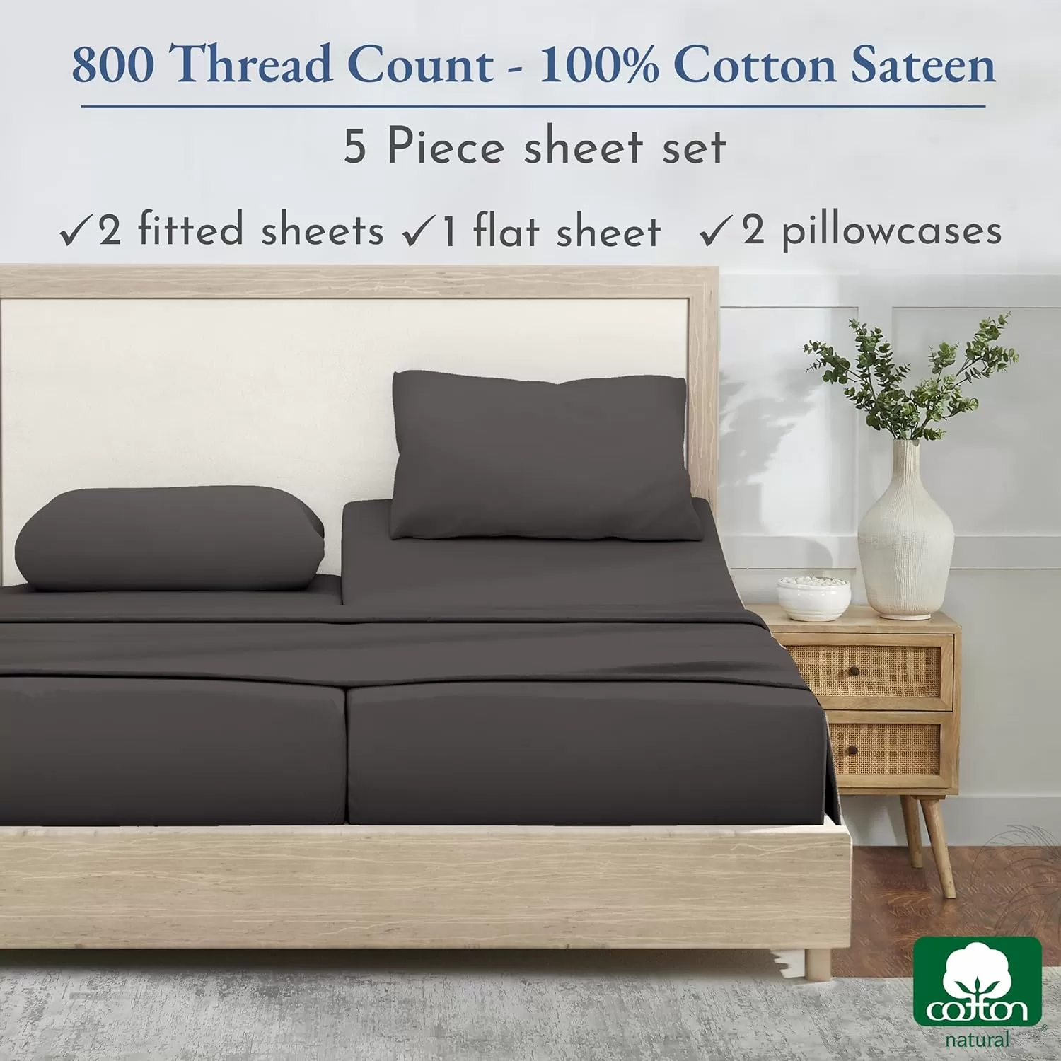 imageCalifornia Design Den Split King Sheets Sets for Adjustable Bed  Buttery Soft 800 Thread Count 100 Cotton Set  Beats Fake Egyptian Claims Bedding Set with Durable Twin XL Fitted Sheets WhiteGrey