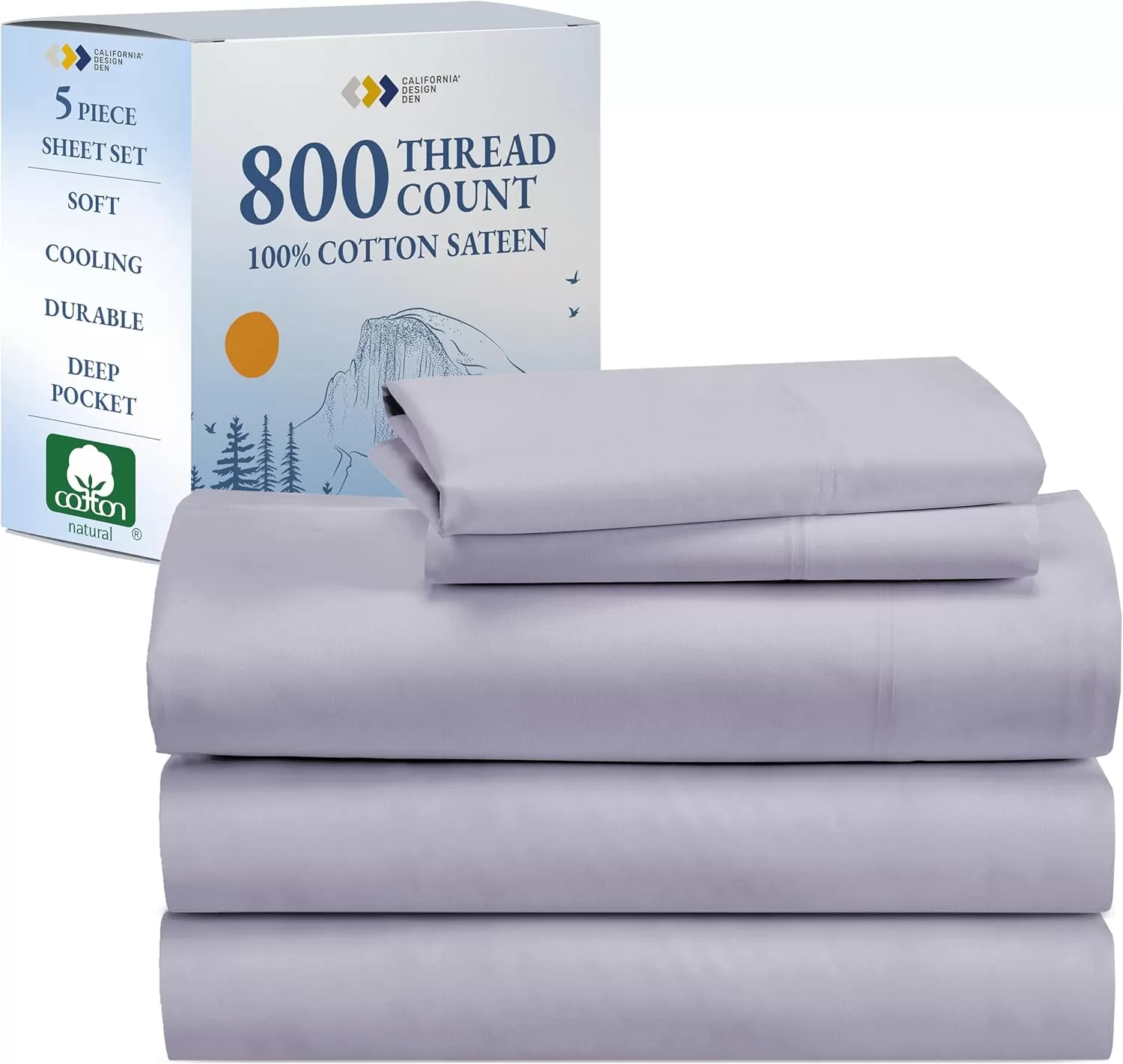 imageCalifornia Design Den Split King Sheets Sets for Adjustable Bed  Buttery Soft 800 Thread Count 100 Cotton Set  Beats Fake Egyptian Claims Bedding Set with Durable Twin XL Fitted Sheets WhiteLavender