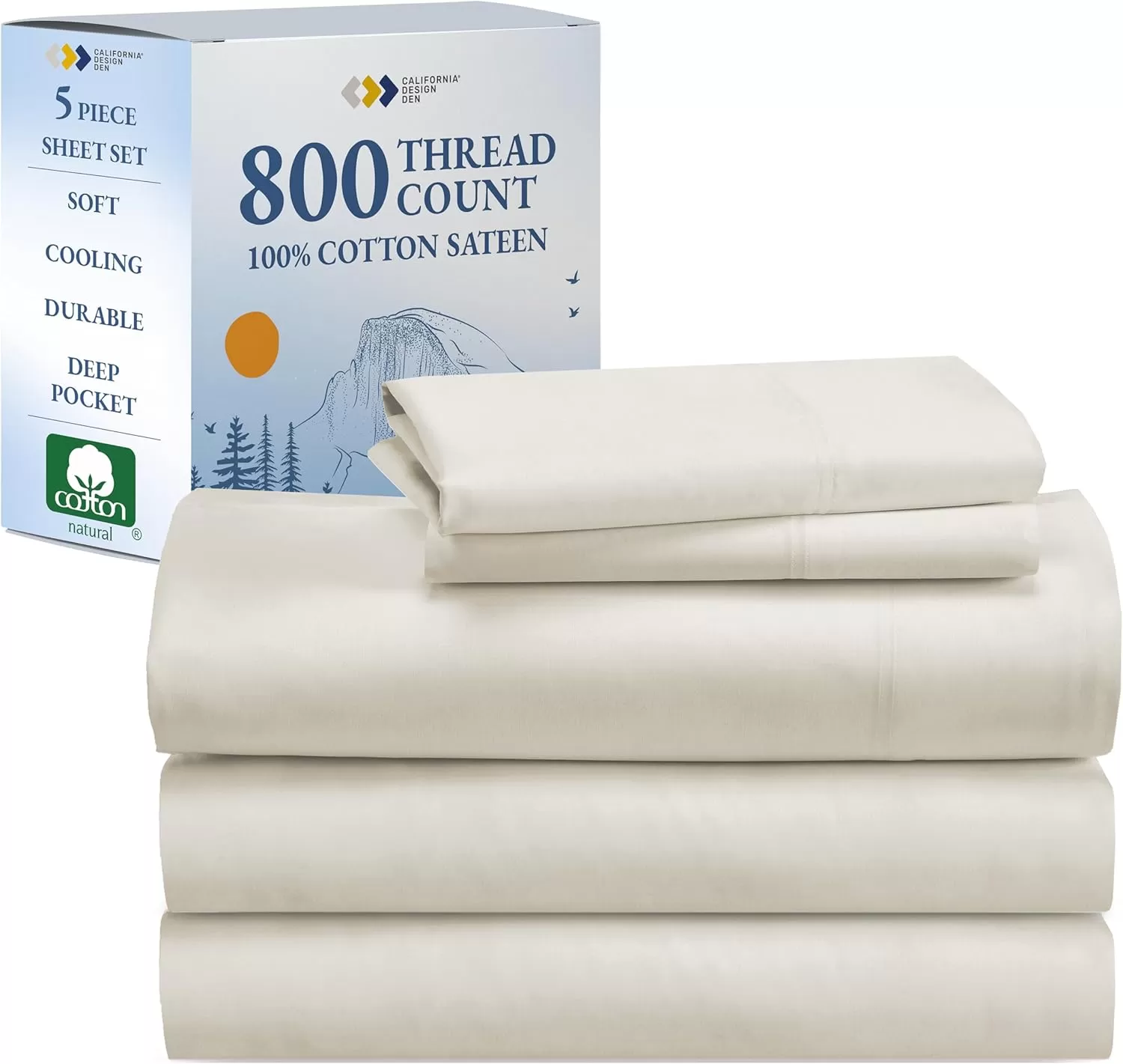 imageCalifornia Design Den Split King Sheets Sets for Adjustable Bed  Buttery Soft 800 Thread Count 100 Cotton Set  Beats Fake Egyptian Claims Bedding Set with Durable Twin XL Fitted Sheets WhiteIvory