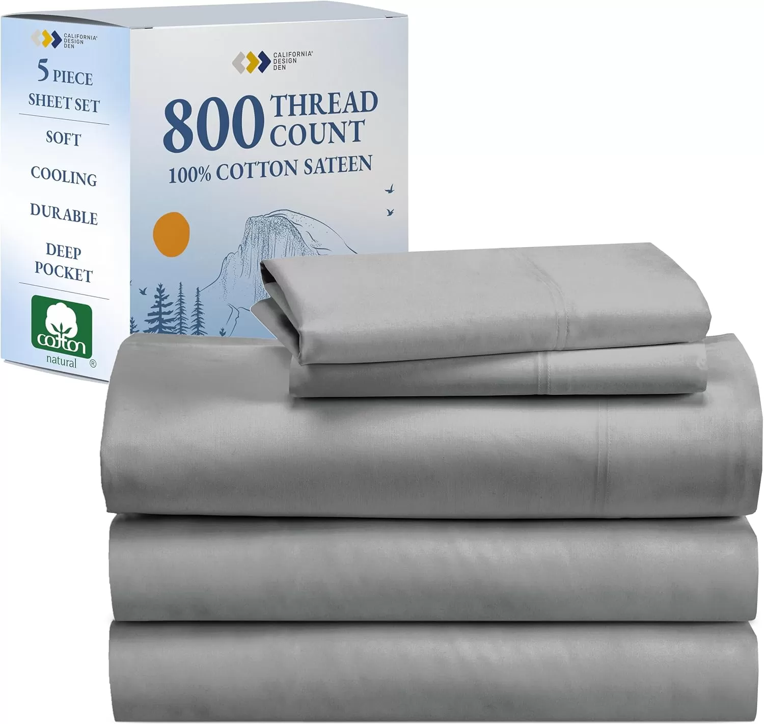 imageCalifornia Design Den Split King Sheets Sets for Adjustable Bed  Buttery Soft 800 Thread Count 100 Cotton Set  Beats Fake Egyptian Claims Bedding Set with Durable Twin XL Fitted Sheets WhiteLight Grey
