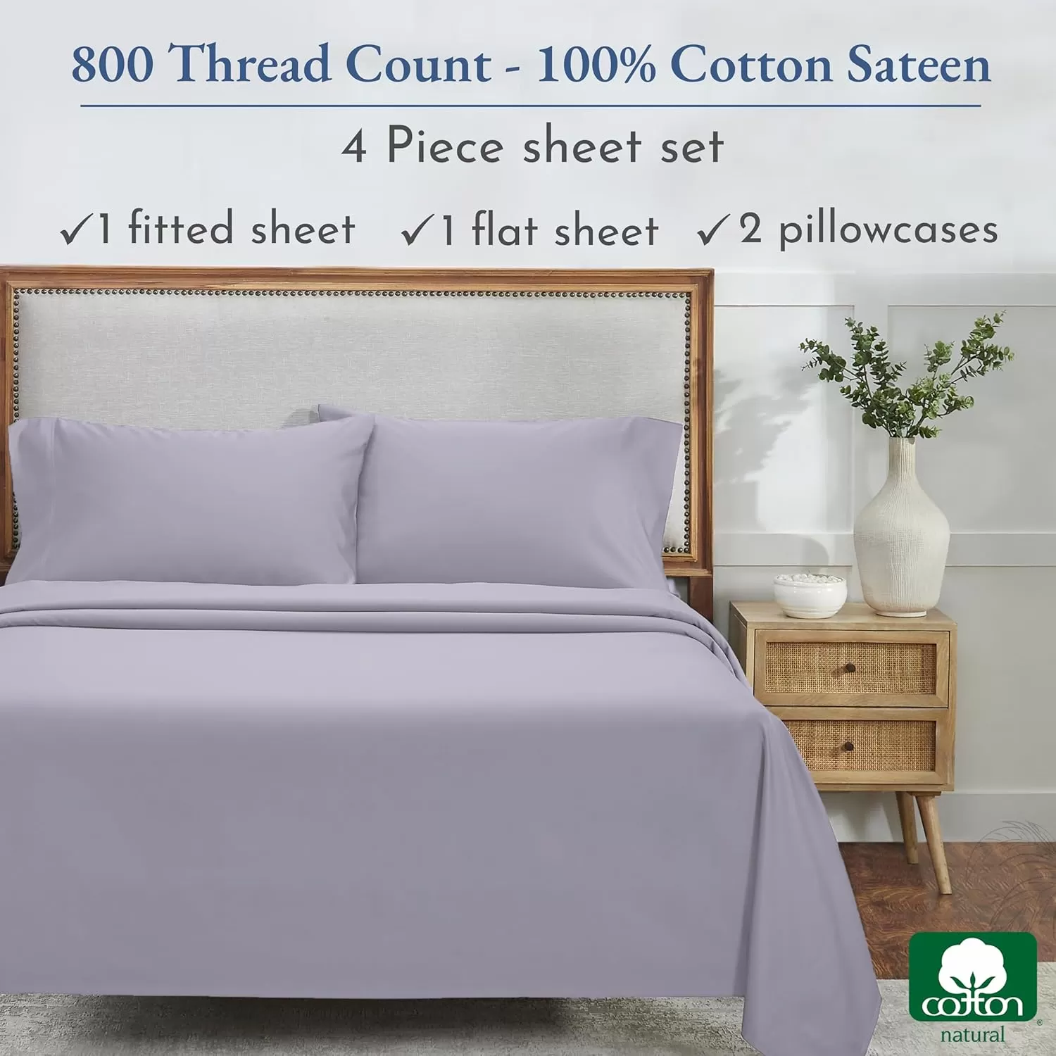 imageCalifornia Design Den Split King Sheets Sets for Adjustable Bed  Buttery Soft 800 Thread Count 100 Cotton Set  Beats Fake Egyptian Claims Bedding Set with Durable Twin XL Fitted Sheets WhiteLavender