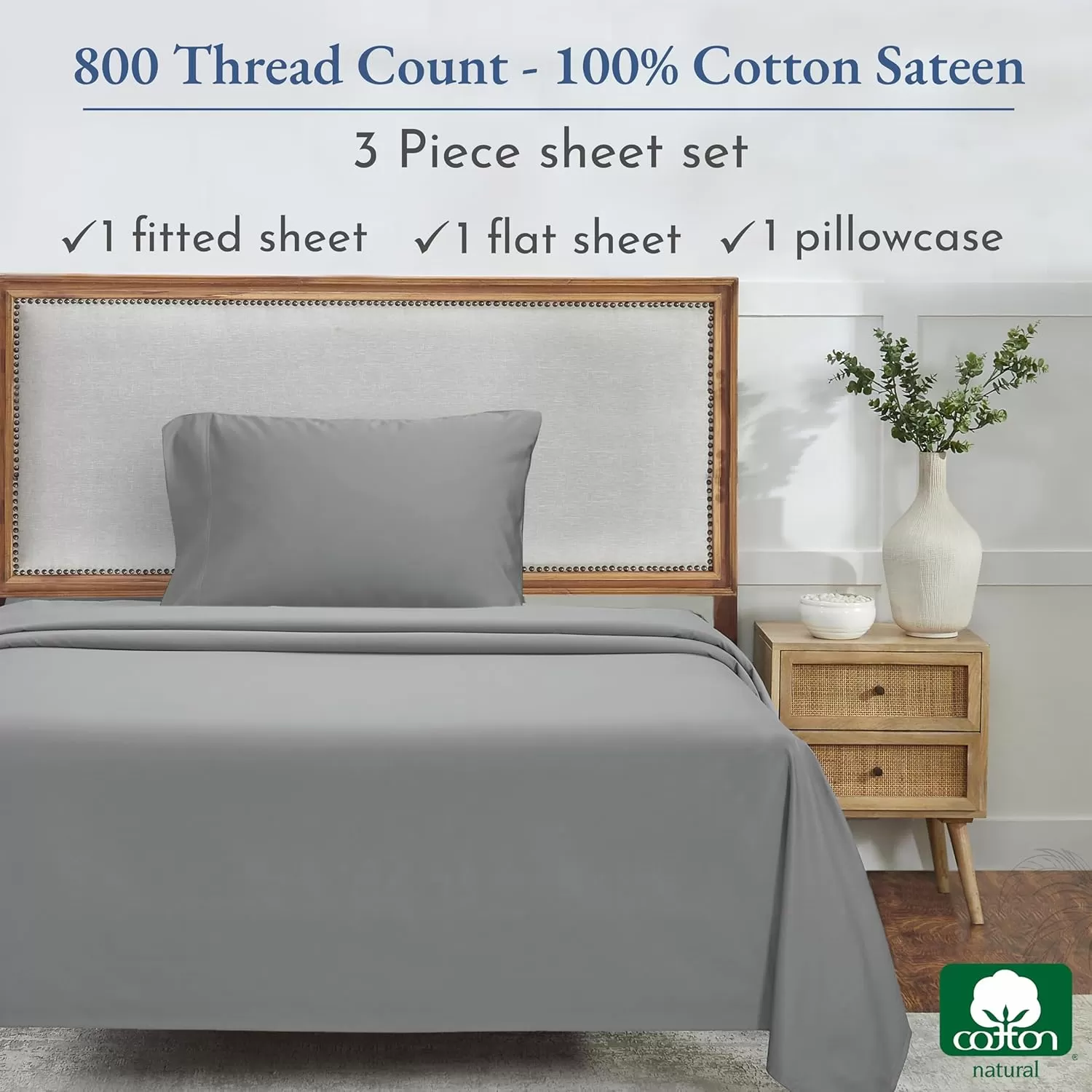 imageCalifornia Design Den Split King Sheets Sets for Adjustable Bed  Buttery Soft 800 Thread Count 100 Cotton Set  Beats Fake Egyptian Claims Bedding Set with Durable Twin XL Fitted Sheets WhiteLight Grey