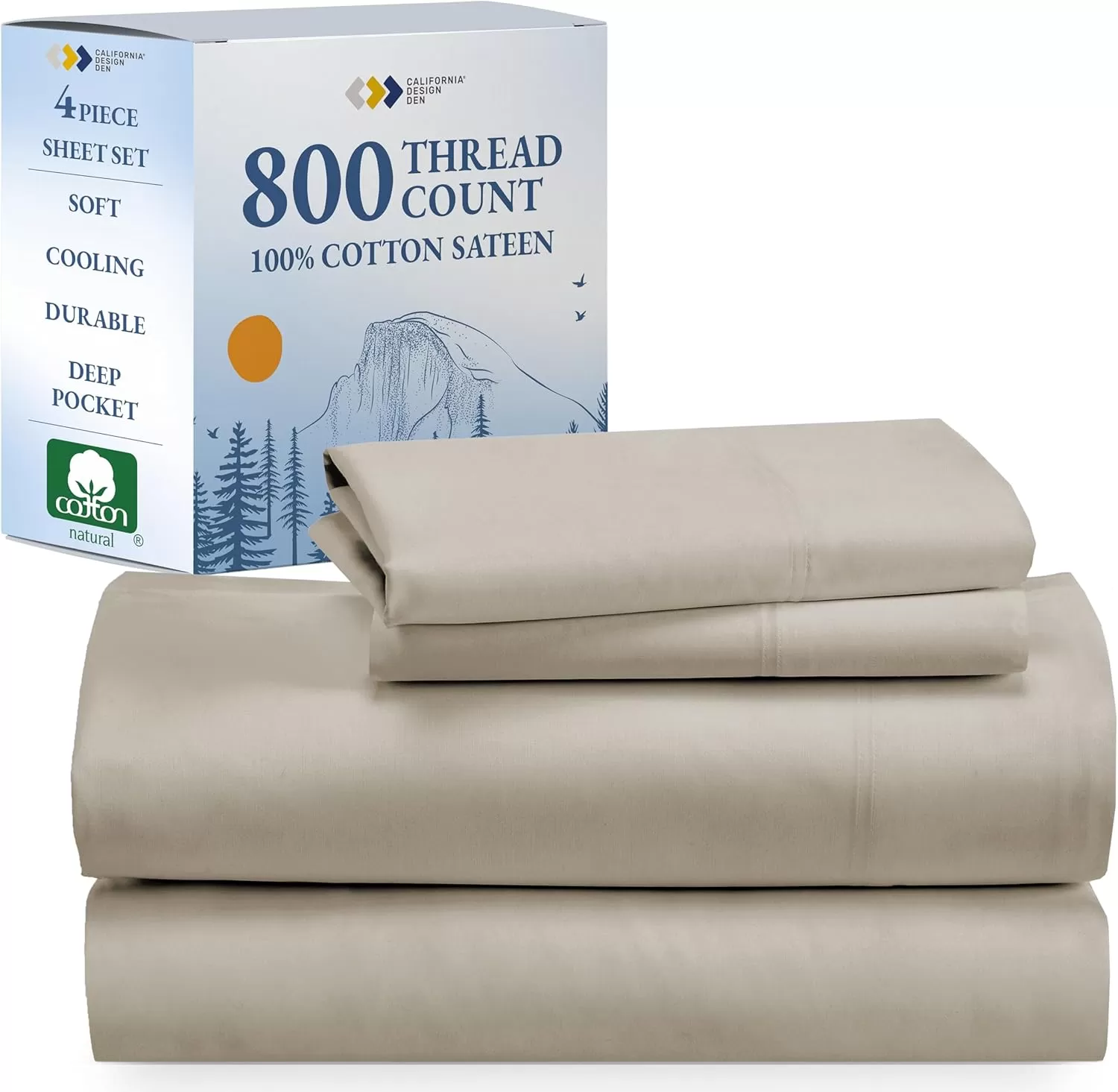 imageCalifornia Design Den Split King Sheets Sets for Adjustable Bed  Buttery Soft 800 Thread Count 100 Cotton Set  Beats Fake Egyptian Claims Bedding Set with Durable Twin XL Fitted Sheets WhiteBeige