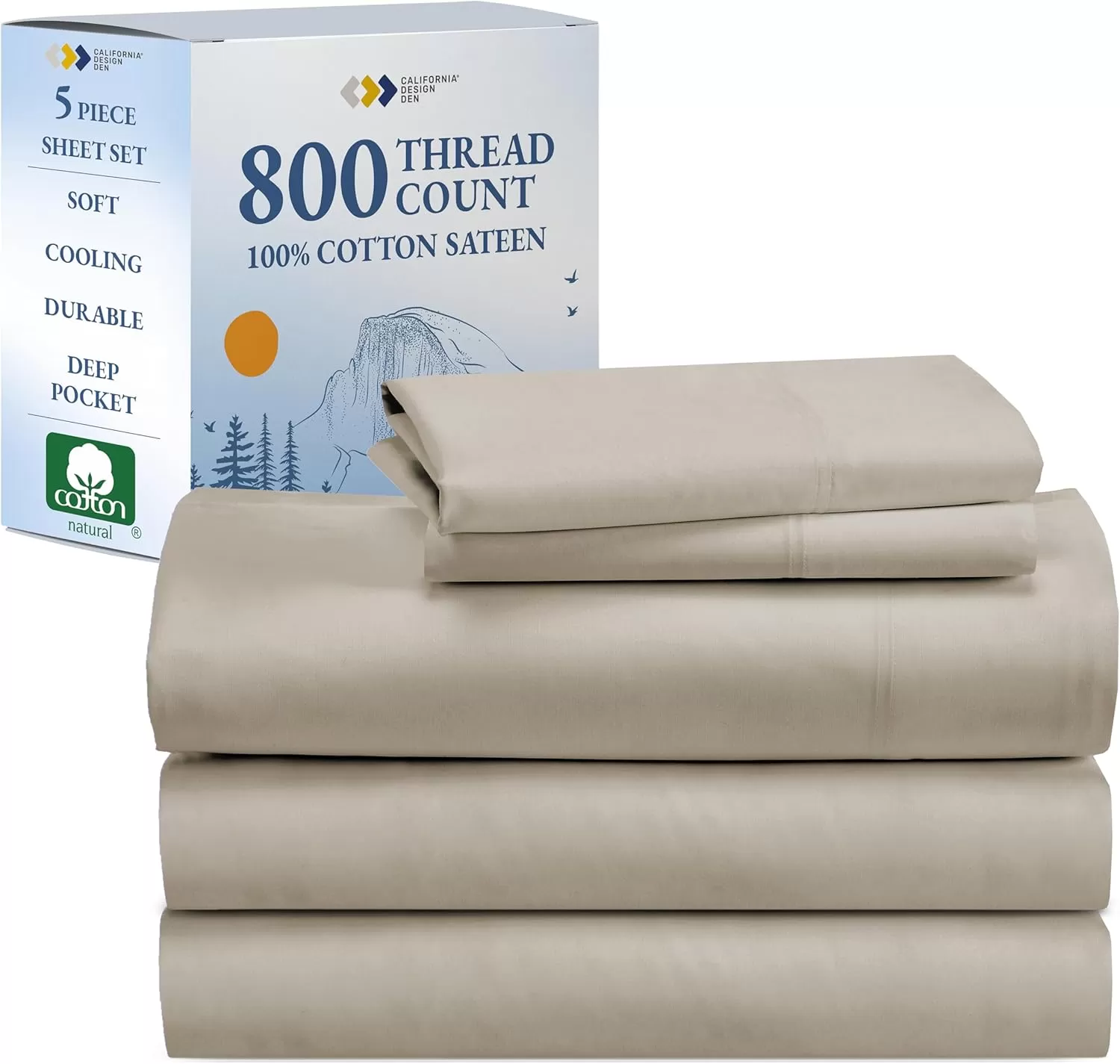 imageCalifornia Design Den Split King Sheets Sets for Adjustable Bed  Buttery Soft 800 Thread Count 100 Cotton Set  Beats Fake Egyptian Claims Bedding Set with Durable Twin XL Fitted Sheets WhiteBeige