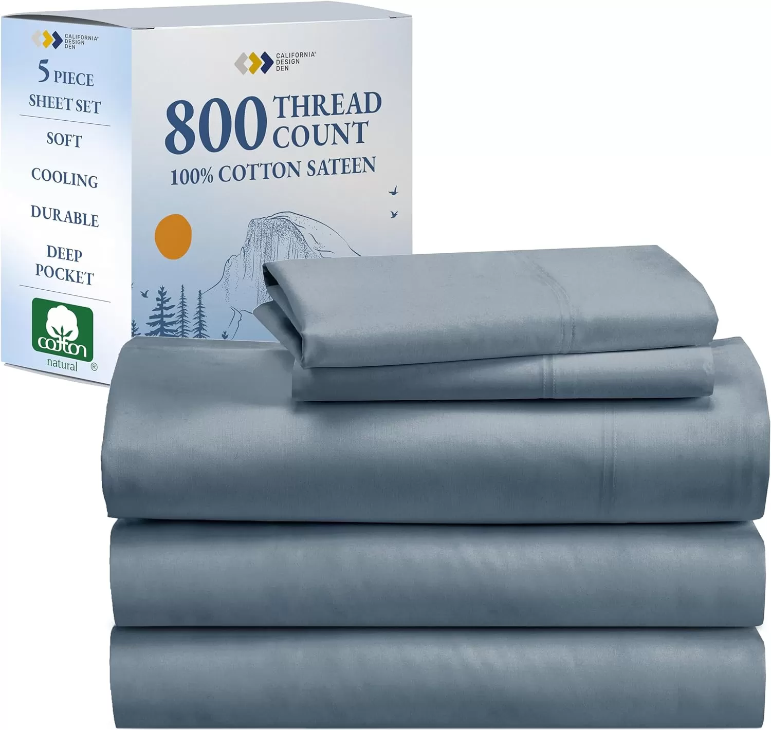 imageCalifornia Design Den Split King Sheets Sets for Adjustable Bed  Buttery Soft 800 Thread Count 100 Cotton Set  Beats Fake Egyptian Claims Bedding Set with Durable Twin XL Fitted Sheets WhiteBlue