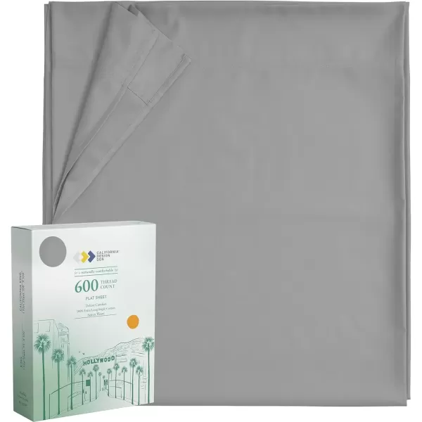 image100 Pure Cotton Flat Sheet  600 Thread Count Soft and Crisp Breathable Hotel Luxury Top Sheet Only Cooling Sheets Ultra Premium Sateen Weave Twin Bed Sheets 1 Piece Flat Sheet Bright White03  Light Grey
