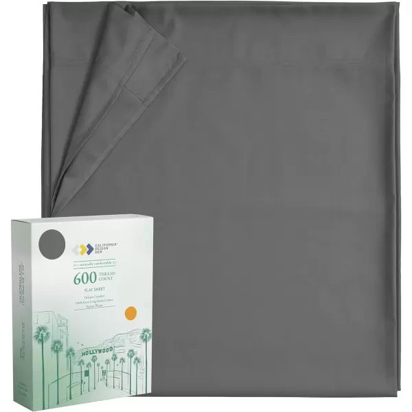 image100 Pure Cotton Flat Sheet  600 Thread Count Soft and Crisp Breathable Hotel Luxury Top Sheet Only Cooling Sheets Ultra Premium Sateen Weave Twin Bed Sheets 1 Piece Flat Sheet Bright White04  Grey