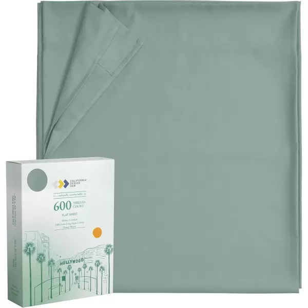 image100 Pure Cotton Flat Sheet  600 Thread Count Soft and Crisp Breathable Hotel Luxury Top Sheet Only Cooling Sheets Ultra Premium Sateen Weave Twin Bed Sheets 1 Piece Flat Sheet Bright White06  Sage Green