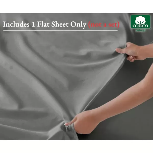 image100 Pure Cotton Flat Sheet  600 Thread Count Soft and Crisp Breathable Hotel Luxury Top Sheet Only Cooling Sheets Ultra Premium Sateen Weave Twin Bed Sheets 1 Piece Flat Sheet Bright White04  Grey