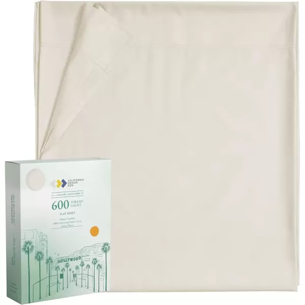 image100 Pure Cotton Flat Sheet  600 Thread Count Soft and Crisp Breathable Hotel Luxury Top Sheet Only Cooling Sheets Ultra Premium Sateen Weave Twin Bed Sheets 1 Piece Flat Sheet Bright White02  Ivory