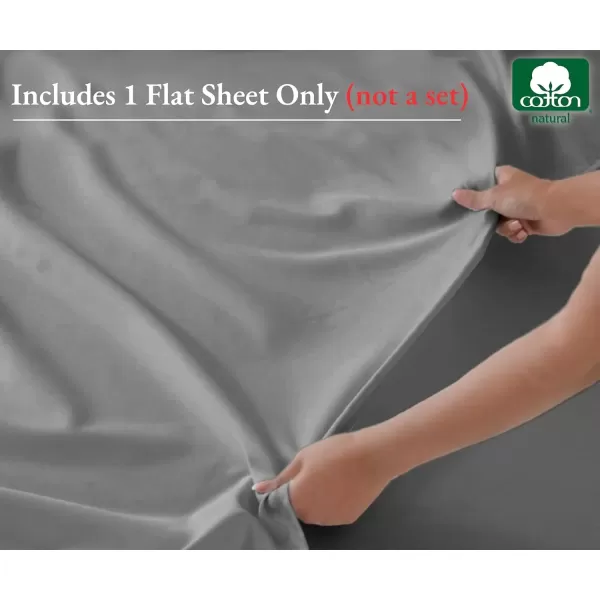 image100 Pure Cotton Flat Sheet  600 Thread Count Soft and Crisp Breathable Hotel Luxury Top Sheet Only Cooling Sheets Ultra Premium Sateen Weave Twin Bed Sheets 1 Piece Flat Sheet Bright White03  Light Grey