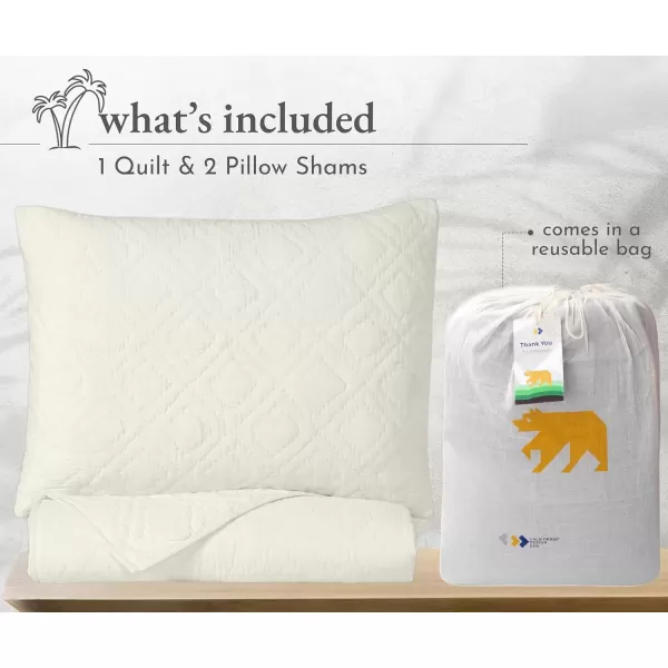imageCalifornia Design Den HandQuilted Quilt Twin Size 100 Cotton Fabric 2 Piece Ivory Quilt Twin Set All Season Lightweight PreSoftened Diamond Pattern Creamy IvoryIvory