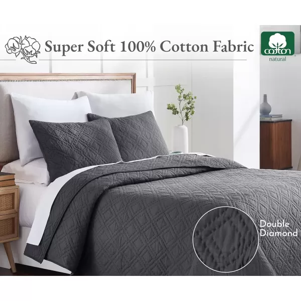 imageCalifornia Design Den HandQuilted Quilt Twin Size 100 Cotton Fabric 2 Piece Ivory Quilt Twin Set All Season Lightweight PreSoftened Diamond Pattern Creamy IvoryCharcoal