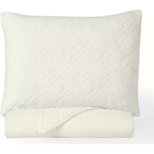 imageCalifornia Design Den HandQuilted Quilt Twin Size 100 Cotton Fabric 2 Piece Ivory Quilt Twin Set All Season Lightweight PreSoftened Diamond Pattern Creamy IvoryIvory
