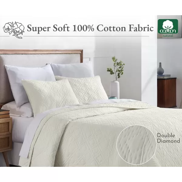 imageCalifornia Design Den HandQuilted Quilt Twin Size 100 Cotton Fabric 2 Piece Ivory Quilt Twin Set All Season Lightweight PreSoftened Diamond Pattern Creamy IvoryIvory