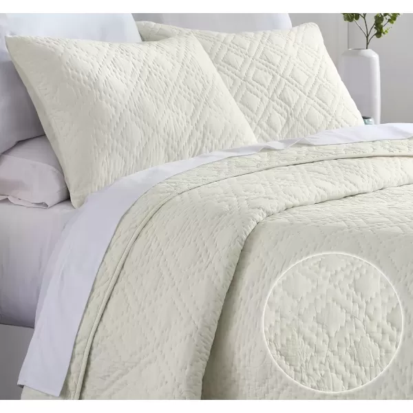 imageCalifornia Design Den HandQuilted Quilt Twin Size 100 Cotton Fabric 2 Piece Ivory Quilt Twin Set All Season Lightweight PreSoftened Diamond Pattern Creamy IvoryIvory