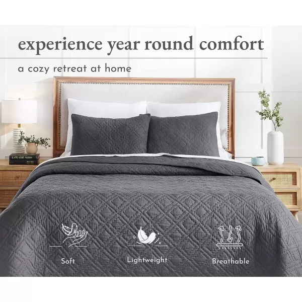 imageCalifornia Design Den HandQuilted Quilt Twin Size 100 Cotton Fabric 2 Piece Twin Charcoal Quilt Set All Season PreSoftened Diamond Pattern Charcoal