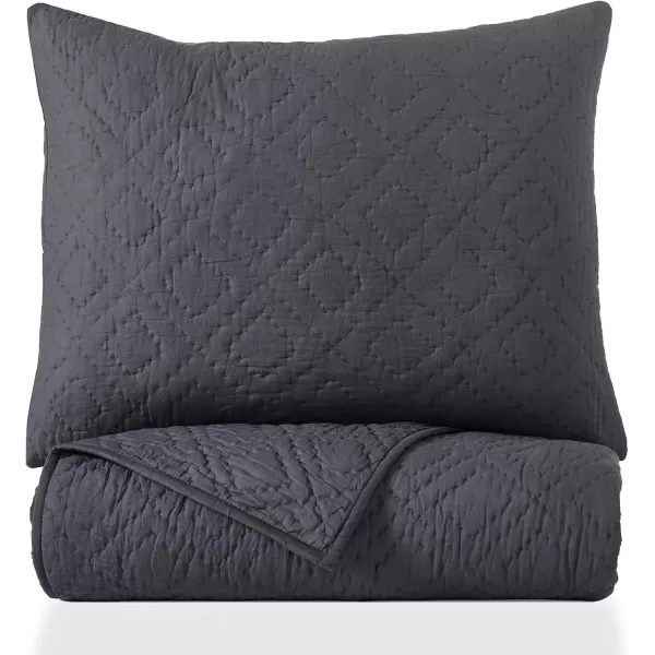 imageCalifornia Design Den HandQuilted Quilt Twin Size 100 Cotton Fabric 2 Piece Twin Charcoal Quilt Set All Season PreSoftened Diamond Pattern Charcoal