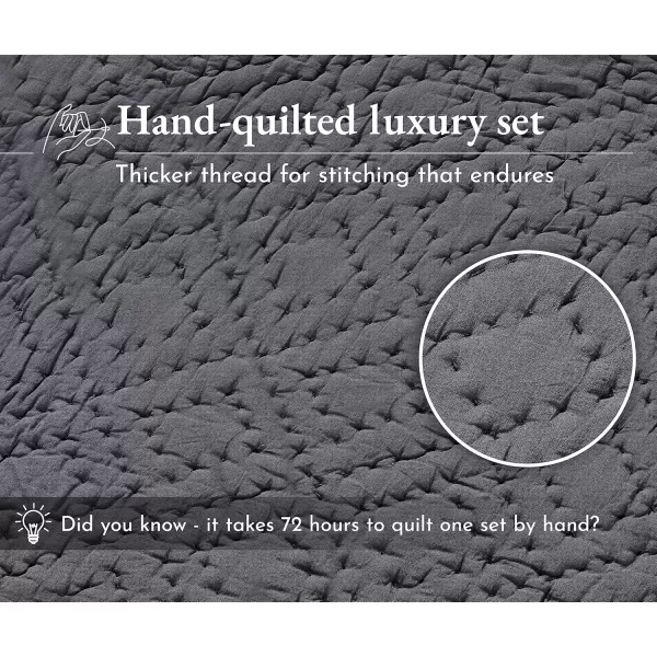 imageCalifornia Design Den HandQuilted Quilt Twin Size 100 Cotton Fabric 2 Piece Twin Charcoal Quilt Set All Season PreSoftened Diamond Pattern Charcoal