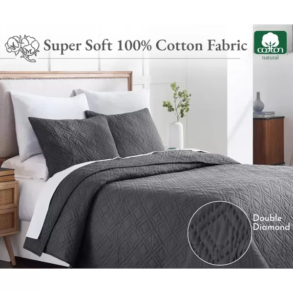 imageCalifornia Design Den HandQuilted Quilt Twin Size 100 Cotton Fabric 2 Piece Twin Charcoal Quilt Set All Season PreSoftened Diamond Pattern Charcoal