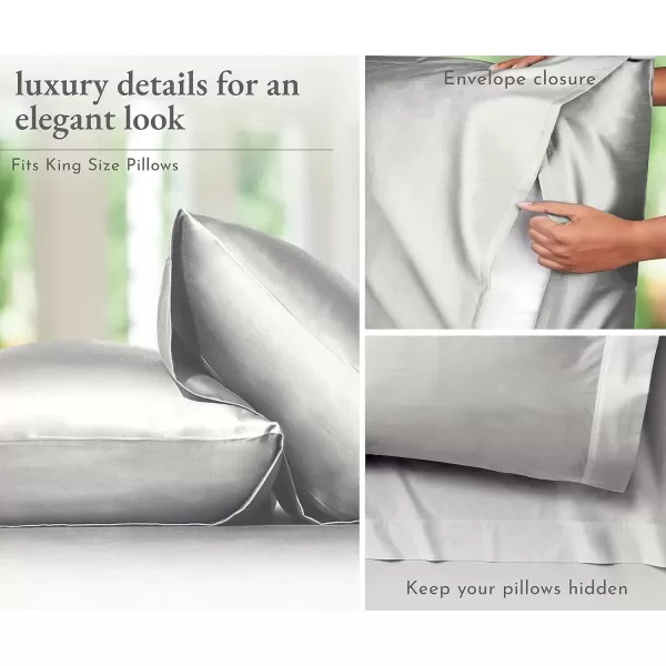 imageCalifornia Design Den Rayon from Bamboo Pillowcases Standard Size Set of 2 for Smooth Hair ampamp Skin Fits Standard ampamp Queen Pillows Navy BlueSilver Gray
