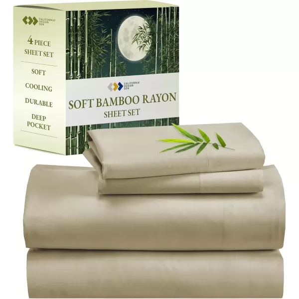 imageCalifornia Design Den Rayon from Bamboo Sheets Queen Size Bed Luxury Silk Sheets Cooling Sheets White Bedsheets with Snug Fitted Deep Pockets Queen WhiteBeige