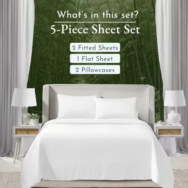imageCalifornia Design Den Rayon from Bamboo Sheets Queen Size Bed Luxury Silk Sheets Cooling Sheets White Bedsheets with Snug Fitted Deep Pockets Queen WhiteBright White