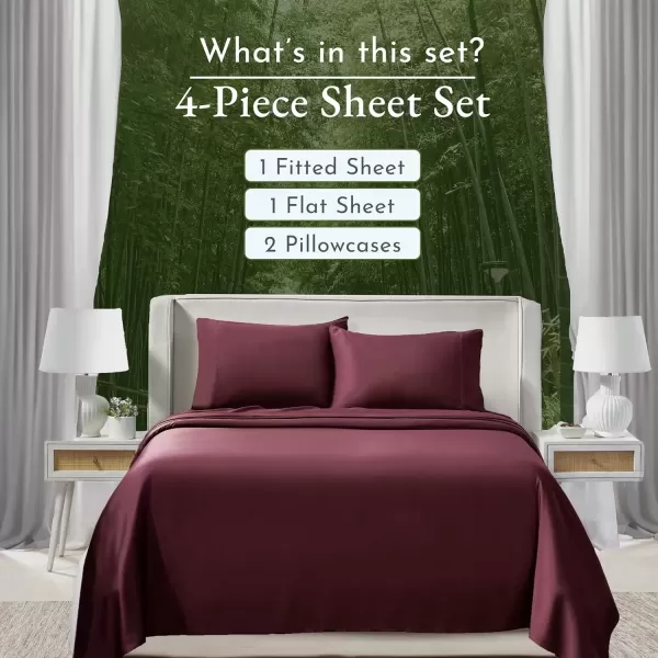 imageCalifornia Design Den Rayon from Bamboo Sheets Queen Size Bed Luxury Silk Sheets Cooling Sheets White Bedsheets with Snug Fitted Deep Pockets Queen WhiteBurgundy