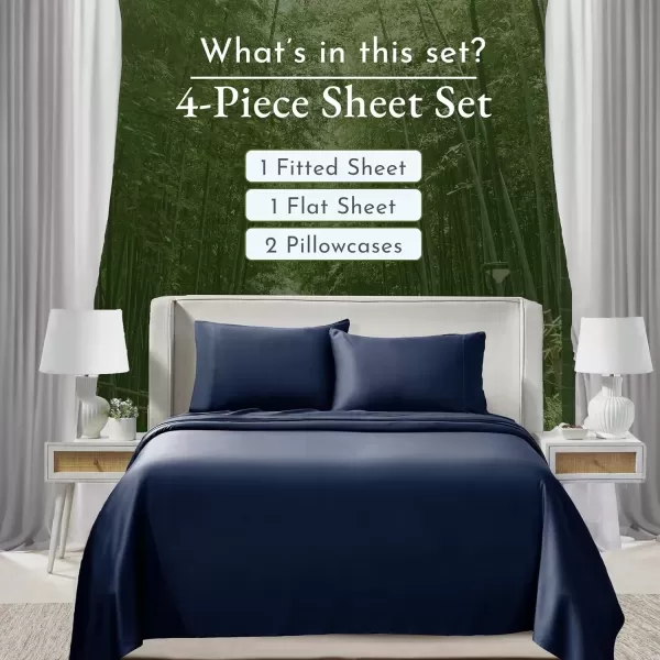imageCalifornia Design Den Rayon from Bamboo Sheets Queen Size Bed Luxury Silk Sheets Cooling Sheets White Bedsheets with Snug Fitted Deep Pockets Queen WhiteNavy Blue