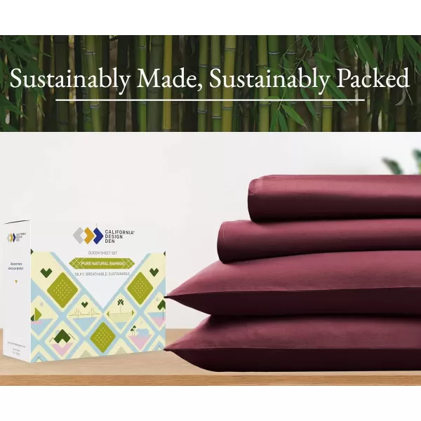 imageCalifornia Design Den Rayon from Bamboo Sheets Queen Size Bed Luxury Silk Sheets Cooling Sheets White Bedsheets with Snug Fitted Deep Pockets Queen WhiteBurgundy